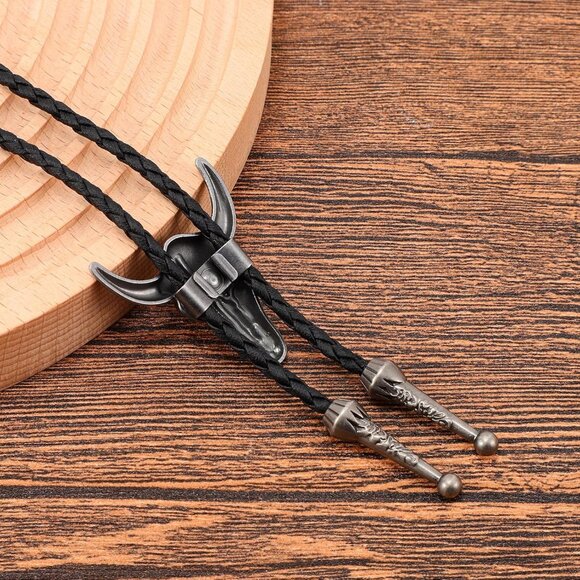 Western Bolo Tie Leather Adjustable Cowboy Necklace for Men Women - Picture 3 of 6